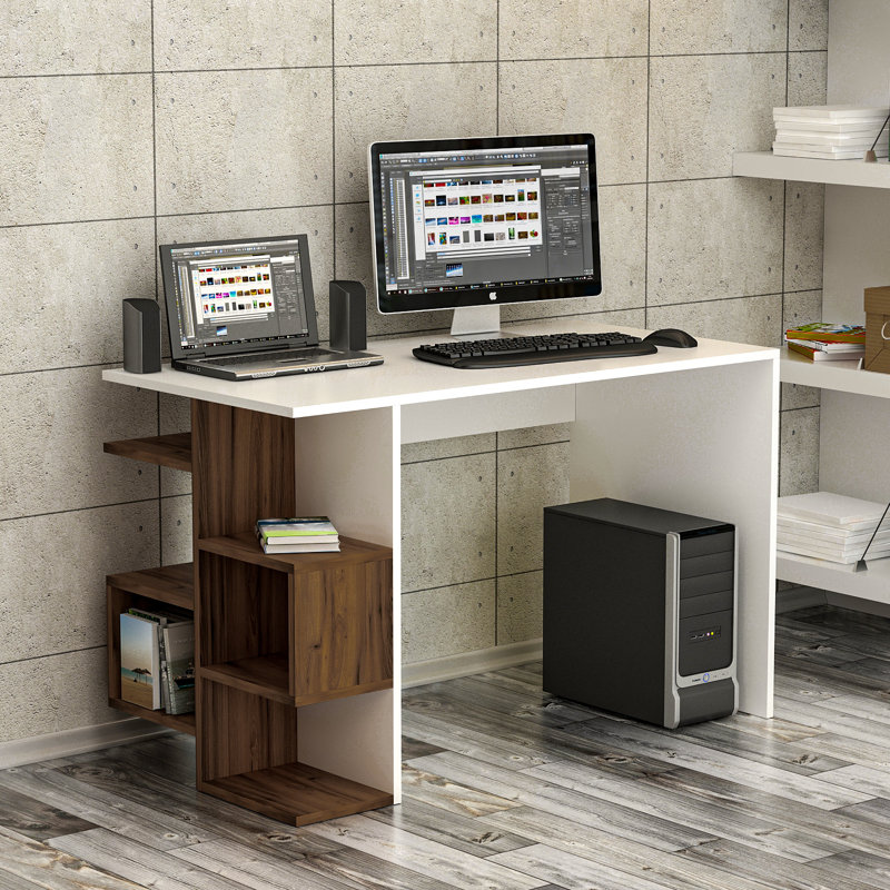 Louvenia Solid Wood Base, White/Walnut