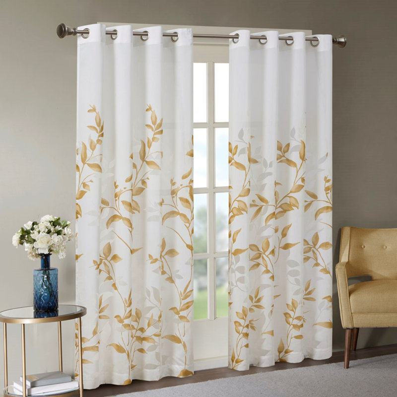 Burnout Printed Curtain Panel, Yellow, 95" W x 50" L