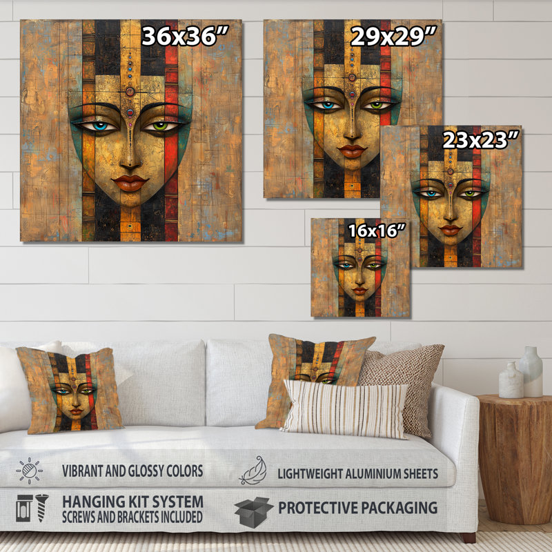 Timeless Path of Indian Art Spirit II - People, impression d'art mural en métal, H 29 po x l 29 po x P 0,84 po