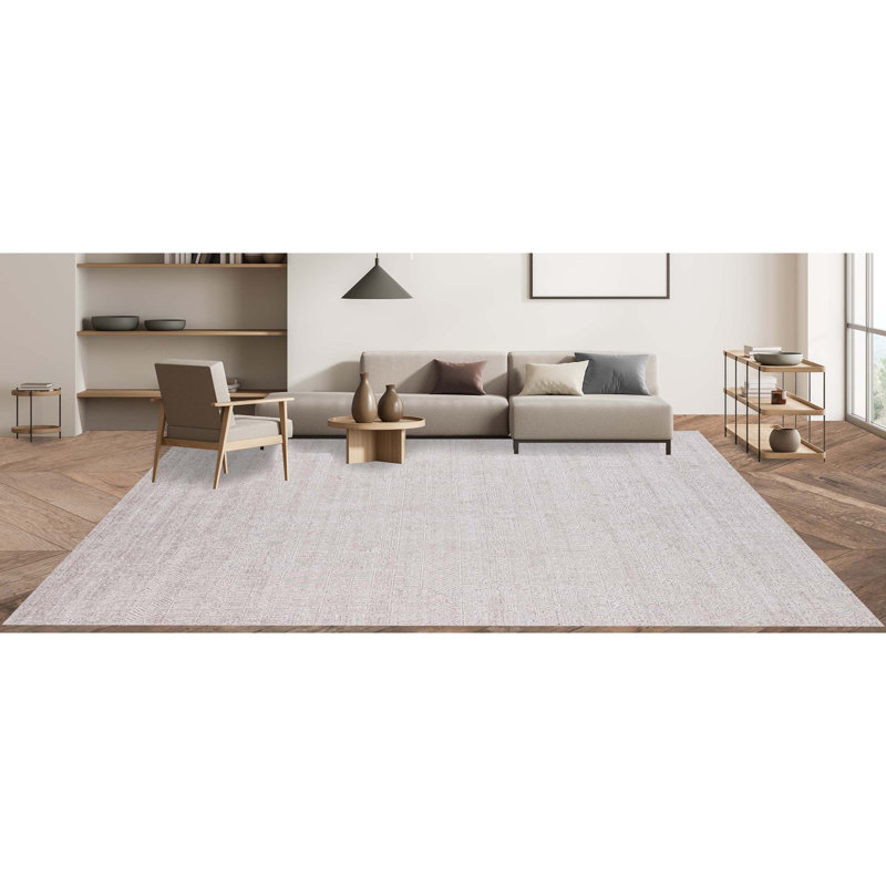 Tapis rectangulaire en viscose noué à la main beige / brun, Rectangle 6 pi x 9 pi