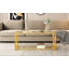 Table basse en verre de luxe moderne avec structure en métal doré, table basse rectangulaire avec tablette de rangement inférieure, table de centre Art déco pour le salon-182827482