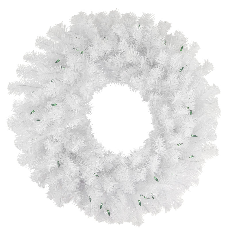 Couronne de Noël artificielle pré-éclairée épinette blanche de Genève 24 po, Vert