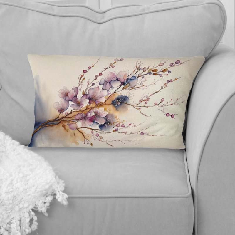 Coussin rose et prune cerisier en fleurs III - imprimé cerisier en fleurs