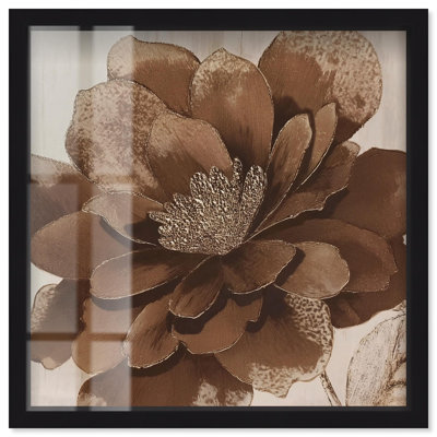 «Bronze Flower I Shadowbox Print», art mural par Art Remedy, cadre noir, 17 x 17