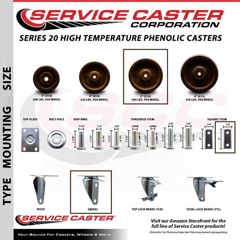 4 Piece High Temp Phenolic Caster Set
