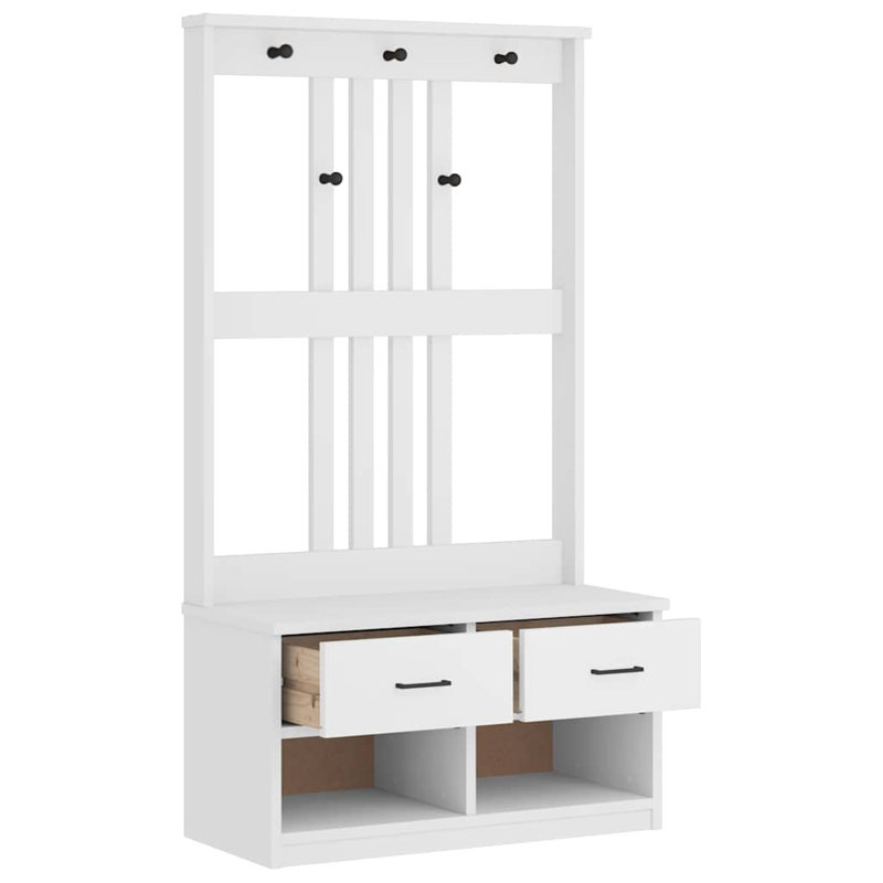 Hall Tree SANDNES 87X40x159.5Cm Solid Wood Pine, White