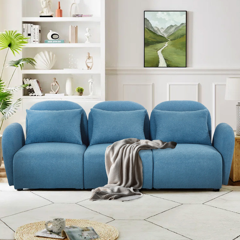 Méridienne confortable en peluche pour salon, H 28,3 po x l 94 po x P 34,2 po, 3, Ourson bleu