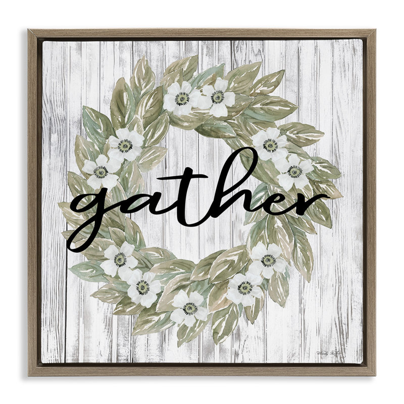 Gather Greenery Wreath Framed Floater Canvas Wall Art by Cindy Jacobs, 18" H x 18" W, Montalcino Elm Floater Frame