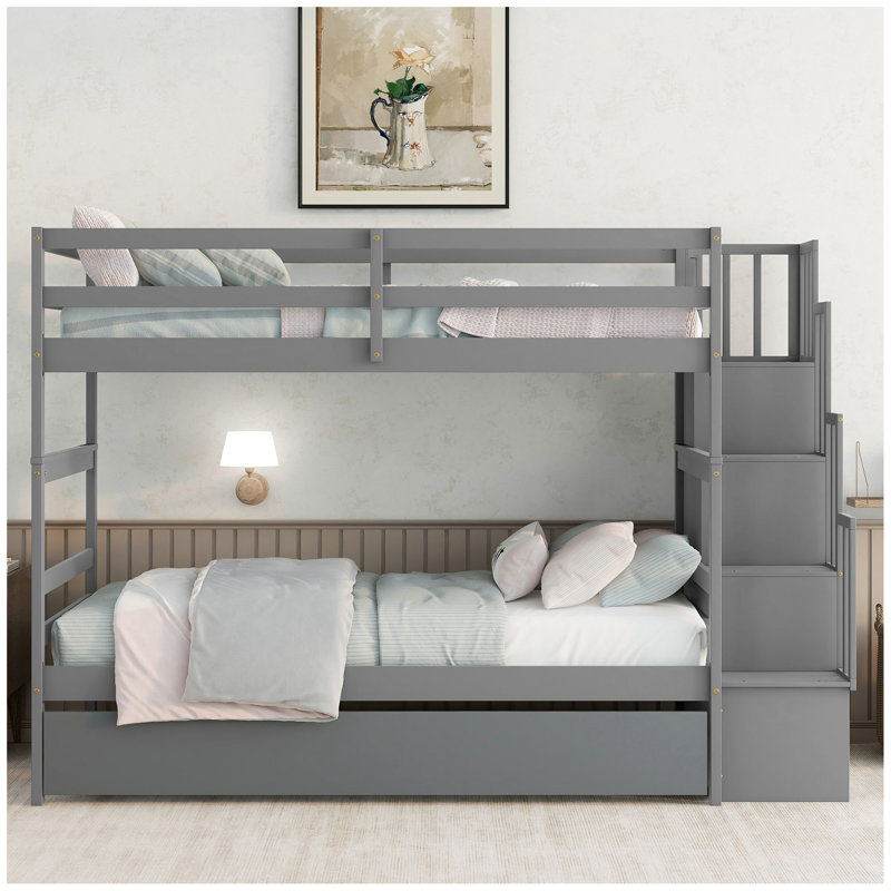 Lits superposés avec fonction de rangement pour lit gigogne et escalier, Gris