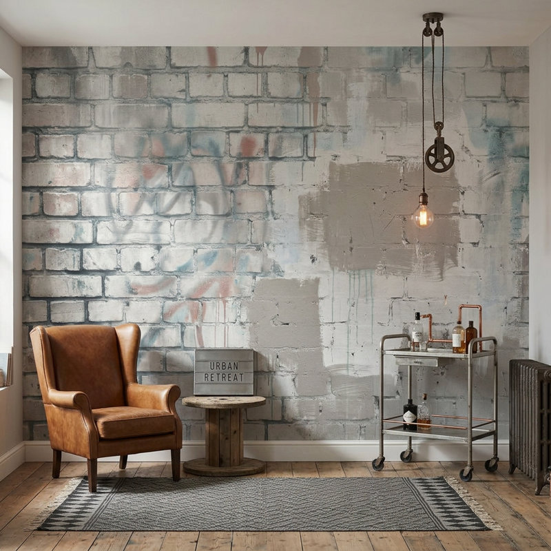 Papier peint mural en brique avec maçonnerie exposée amovible, 200 po x 120 po, Non tissé