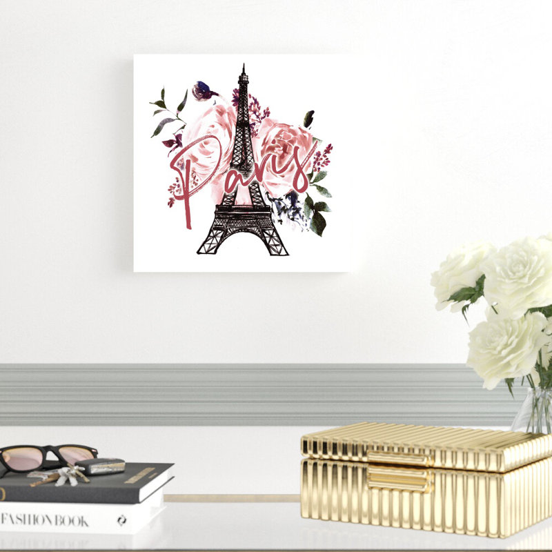 Floral Paris Tour Eiffel - reproduction d'art sur toile tendue, H 12 po x l 12 po