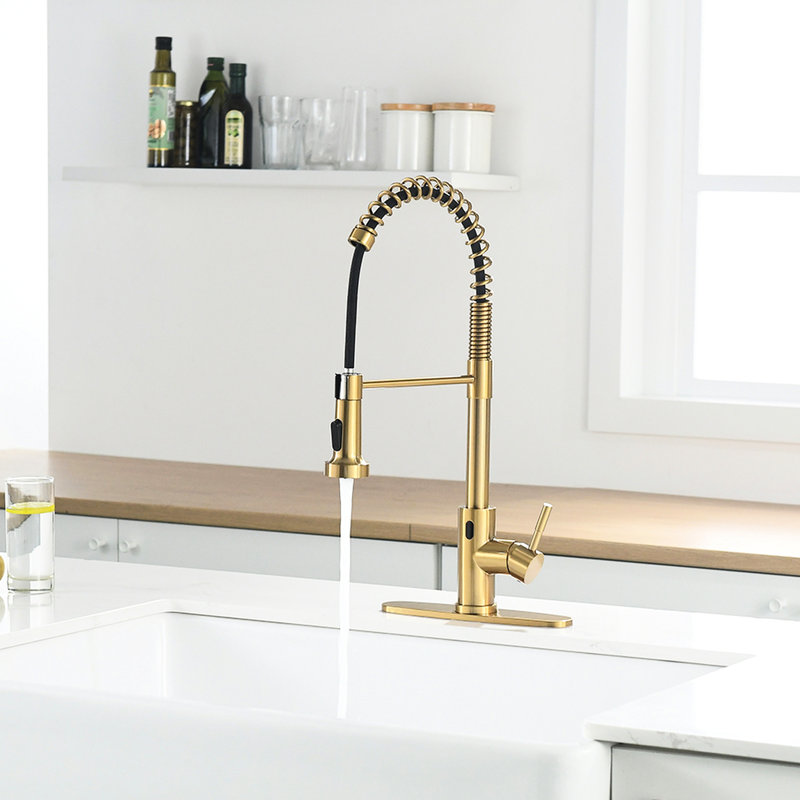 Robinet automatique mains - sans contact avec finition dorée brossée pour robinet d'évier de cuisine