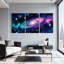 Galaxie, espace, nébuleuse, motif cosmique sur toile tendue, ensemble de 3 reproductions de peintures à l'huile-1113359087