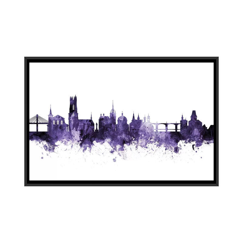 «Fribourg, Suisse Skyline» par Michael Tompsett, impression, H 18 po x l 26 po x P 1,5 po, Toile avec cadre flottant noir