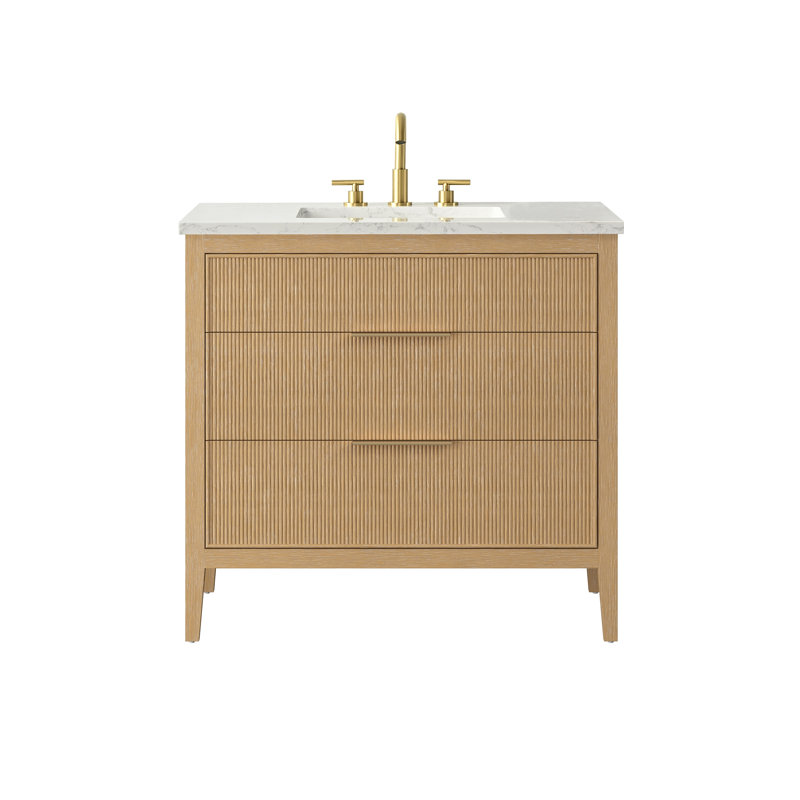 Bilroy 24'' Single Bathroom Vanity with Engineered Stone Top, Classic Oak