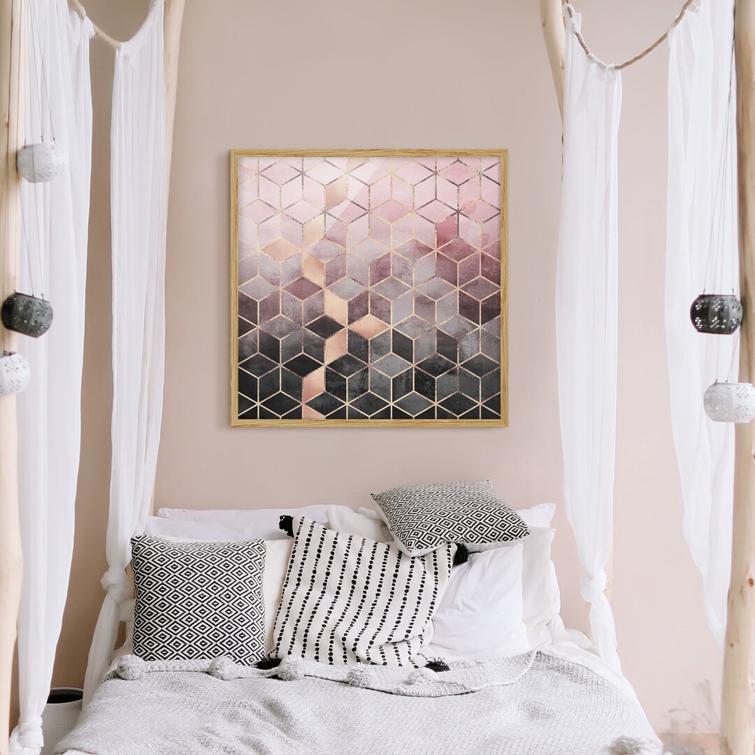 Gerahmtes Poster Pink Grey Golden Geometry