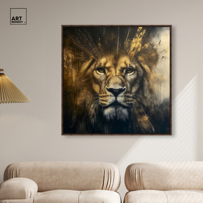 «Golden Gaze», reproduction d'art sur toile encadrée par Art Remedy, cadre en noyer, 40 x 40