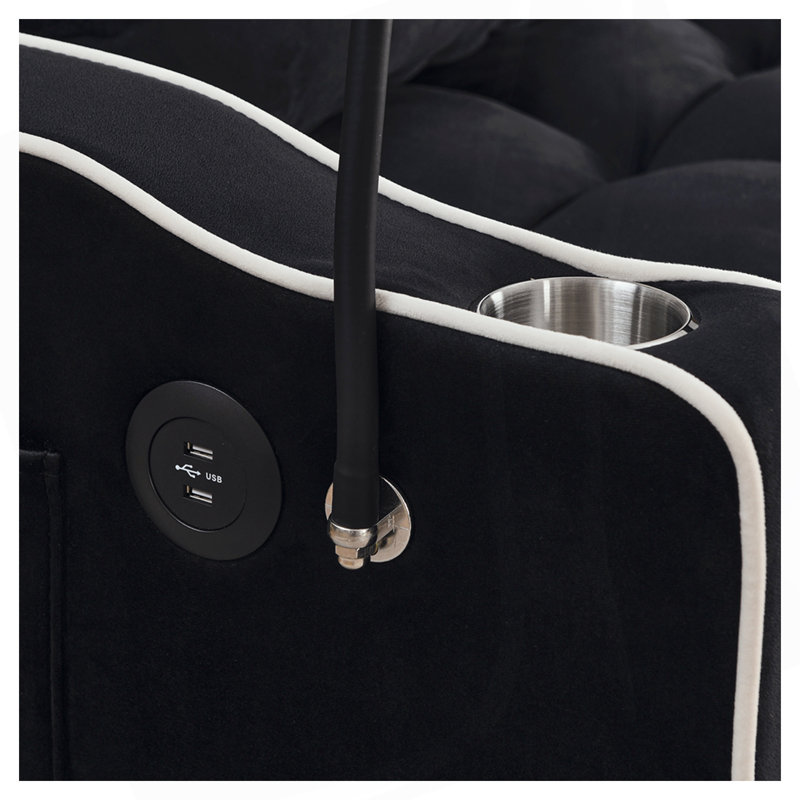 Velvet Pull-out Sleeper Sofa Bed, Adjustable Back and with USB Pport, swivel phone stand, Noir, 31.15" H x 55.55" W x 37.05"