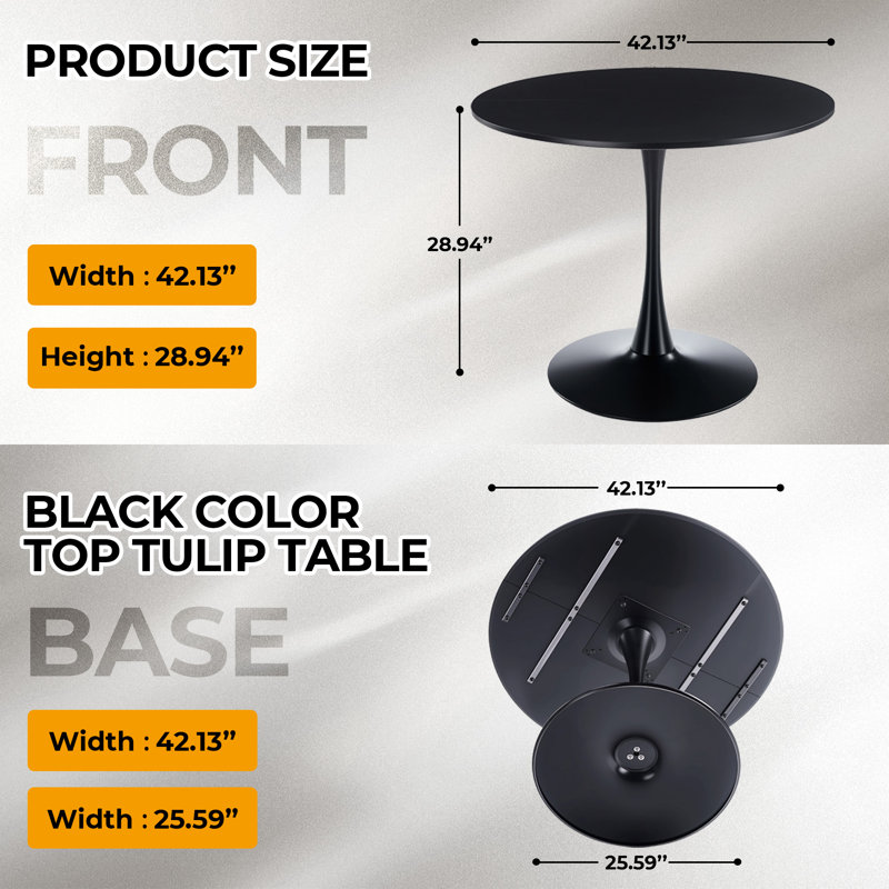 42" Round Dining Table Set for 4-6 People, Kitchen Table with Metal Pedestal Base, 28.74"H x 42.12"L x 42.12"W, Black