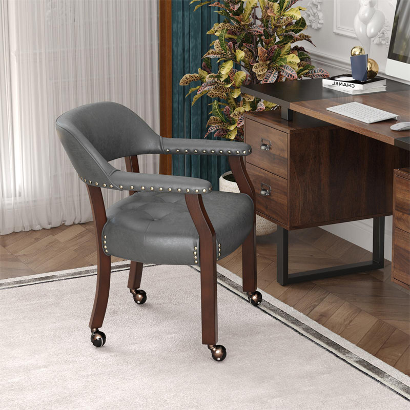 LUMERA Collection Swivel Tufted Arm Dining Chair Poker Chair Gray, Cherry, Gray