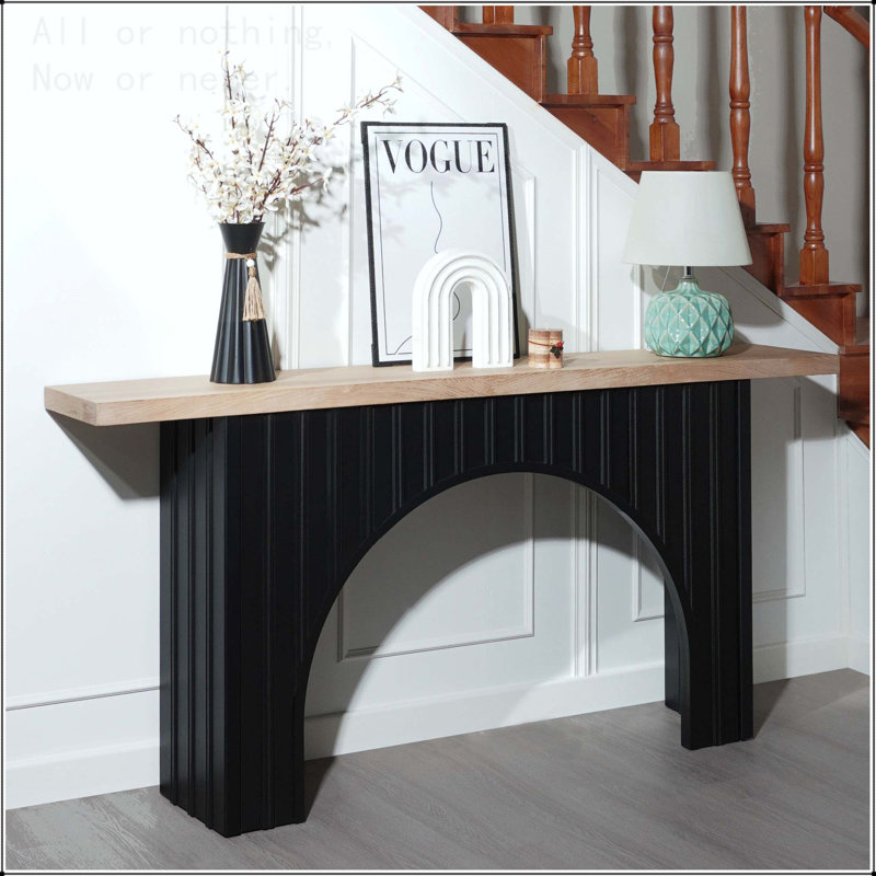 Console moderne minimaliste avec base en arche et plateau en bois naturel