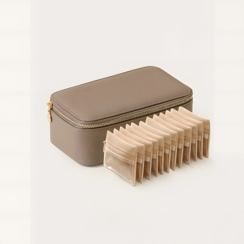 Caramel Brown Leather Jewellery Box - Exquisite Lychee Pattern, One Decoration, One Bag, Card Style Storage