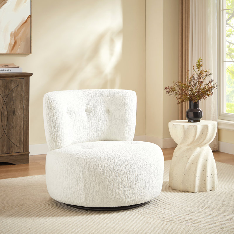 Denton 29.92'' W Tufted Upholstered 360° Swivel Barrel Accent Chair , White