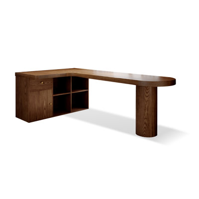 Nut-brown L-Shaped Solid Wood  desk