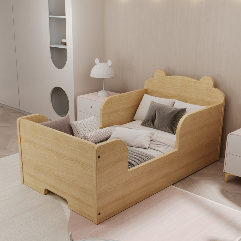 Toddler Solid Wood Bear Shaped Floor Bed, Natural
