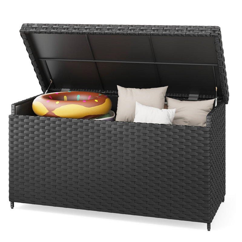 Balconera Water Resistant Wicker Deck Box, 35.4" H x 69.7" W x 32.3" D, Black