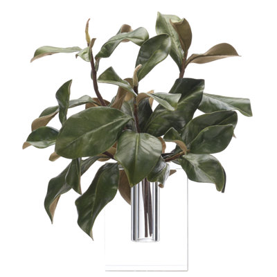 Magnolia Foliage, Green, Glass Block, 16wx16dx18h