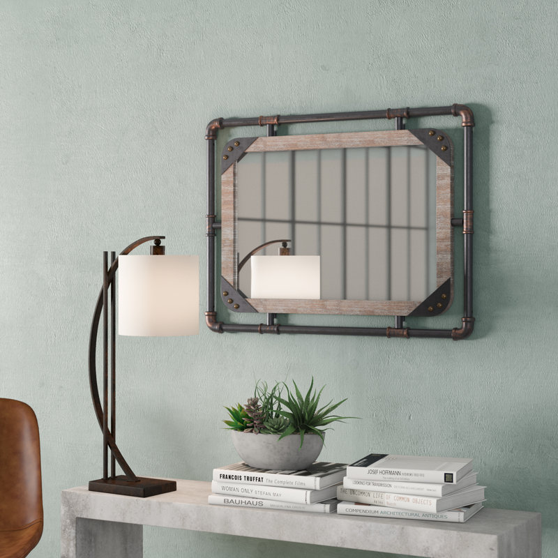 Antioch Flat Wall Mirror, Antique Black/Natural