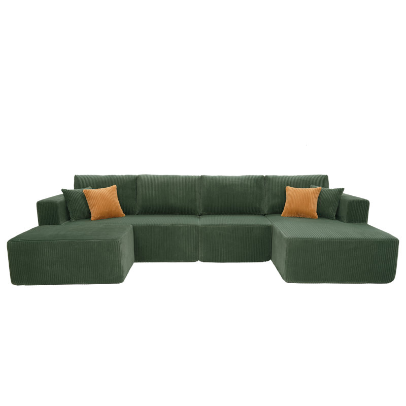 Kelna Full Compressed Modular Sectional, Dark Green Corduroy