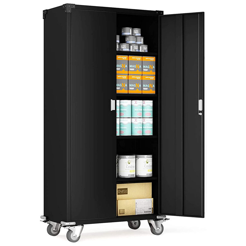 Black Freestanding Lockable Office Cabinet with Adjustable Shelving