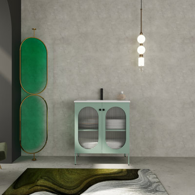 Ensemble de meuble-lavabo autoportant 30 po - Lavabo en céramique et armoire de barrière en acier menthe