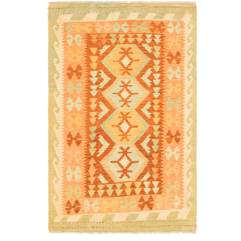 Tapis à main one-of-kind-noué la rouge/orange/vert 3 pi 2 po x 5 pi zone de laine Elland