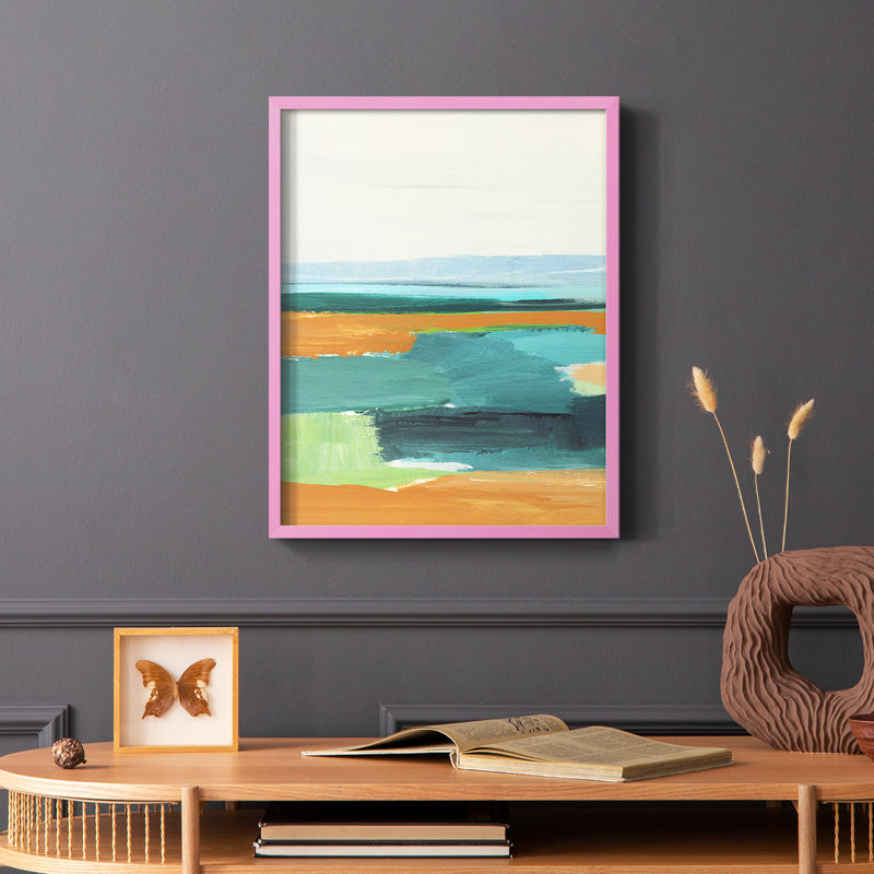 Turquoise et orange I, reproduction encadrée - bois massif, H 20 po x l 16 po, Brun