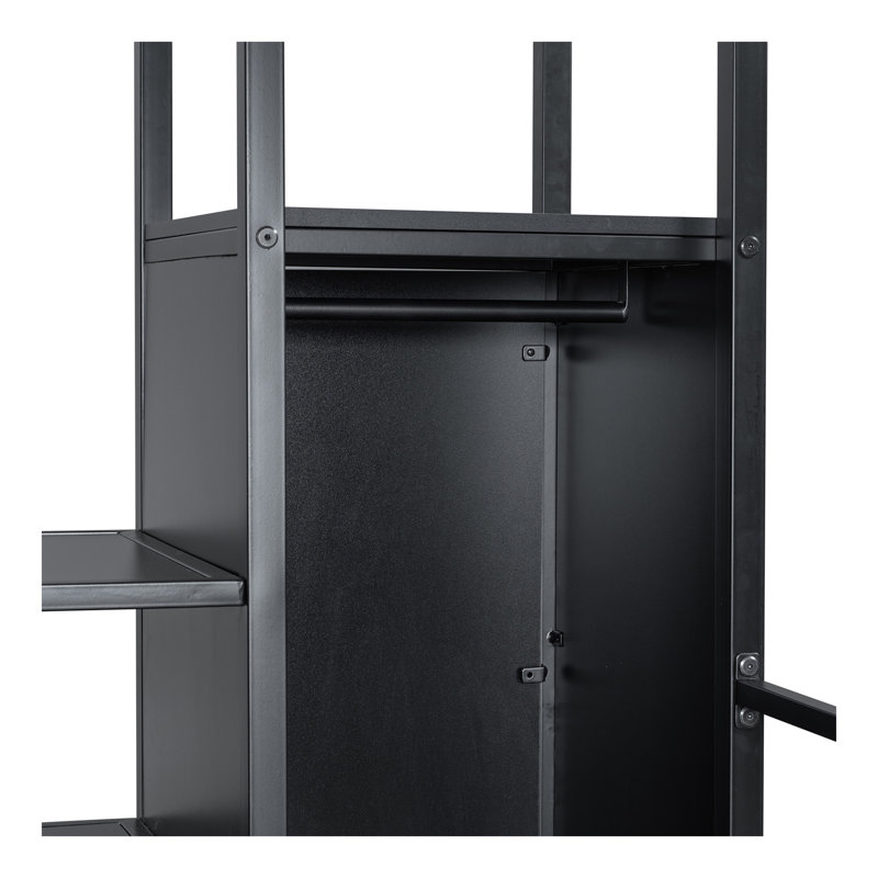 Full Size Metal Loft Bed With Built-In Work Station, Wardrobe, Storage Staircase And LED, Black