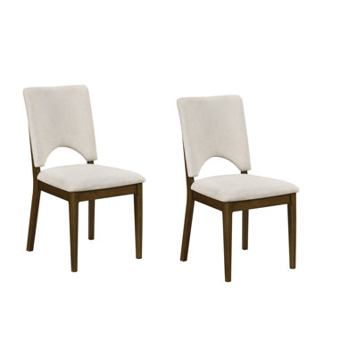 Andre Modern Side-Dining Chair Set of 2,  Angled Wood Frame, Beige Fabric