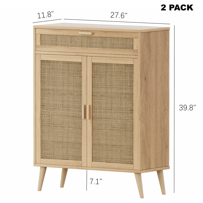 Armoire de rangement au sol en rotin Aujanae, armoire de salle de bain avec portes et tiroir, buffet, Naturel