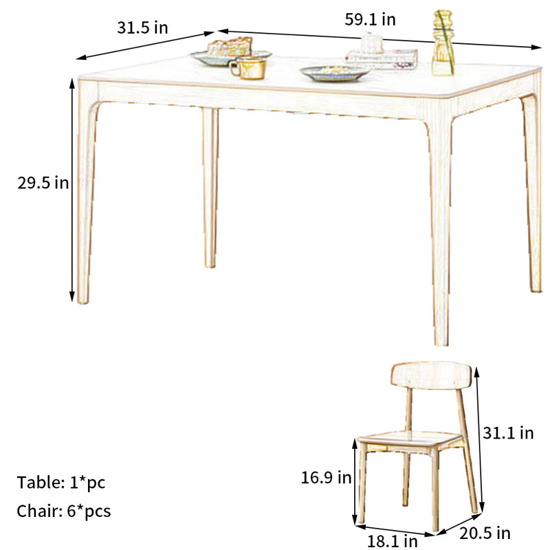 Ensemble de table de salle à manger Beech Slate