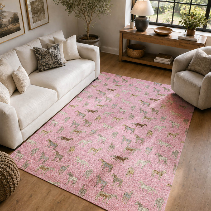 Tapis à imprimé animal de qualité supérieure lavable à la machine Prisco, Rosé, 3 pi x 5 pi