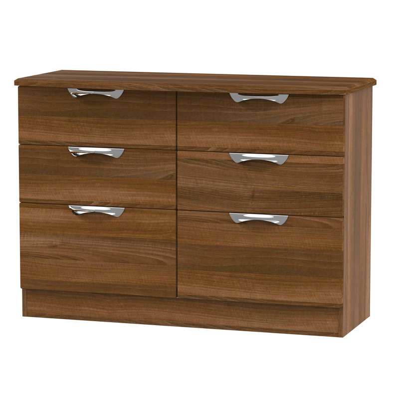 Fully Assembled Ratley 6 Drawer 112Cm W Chest of Drawers, Noche Walnut