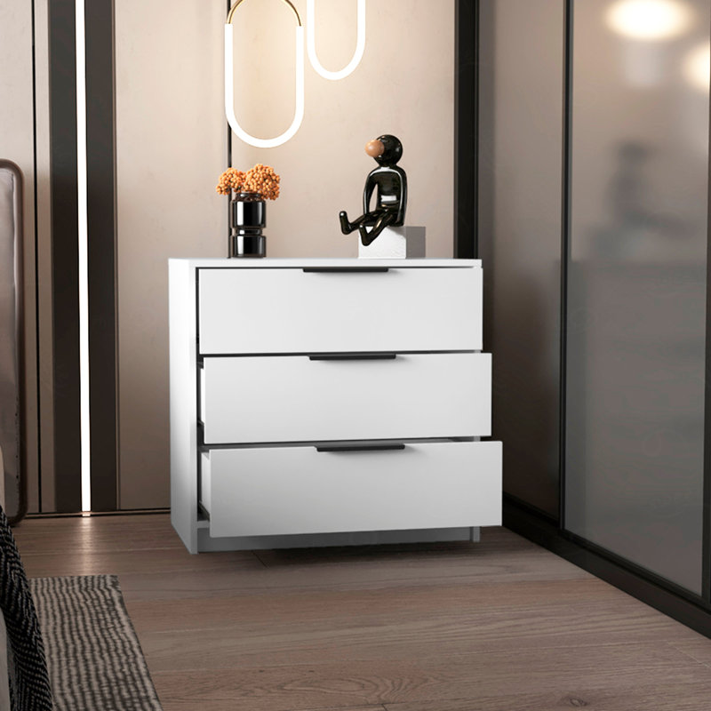 3-Drawer Rectangle Dresser Wengue and Oak, White