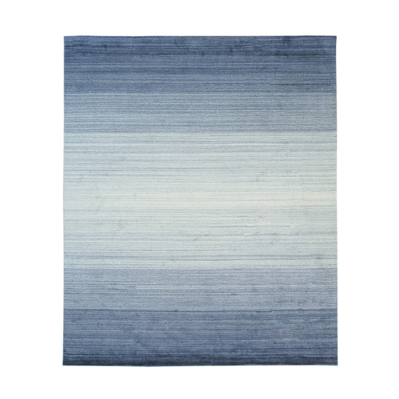 Tapis bleu en laine fait à la main Anayra, Rectangulaire 8 pi x 10 pi