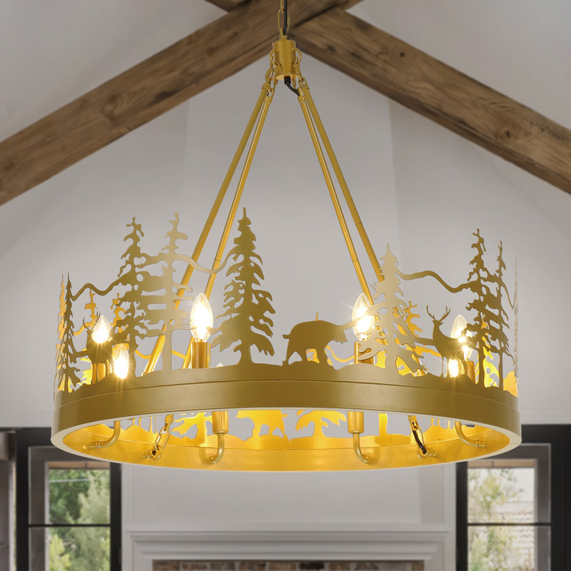 Lustre rustique à roulettes de style ambiant, H 59 po x l 29,9 po x P 29,9 po, Doré, 8 lumières
