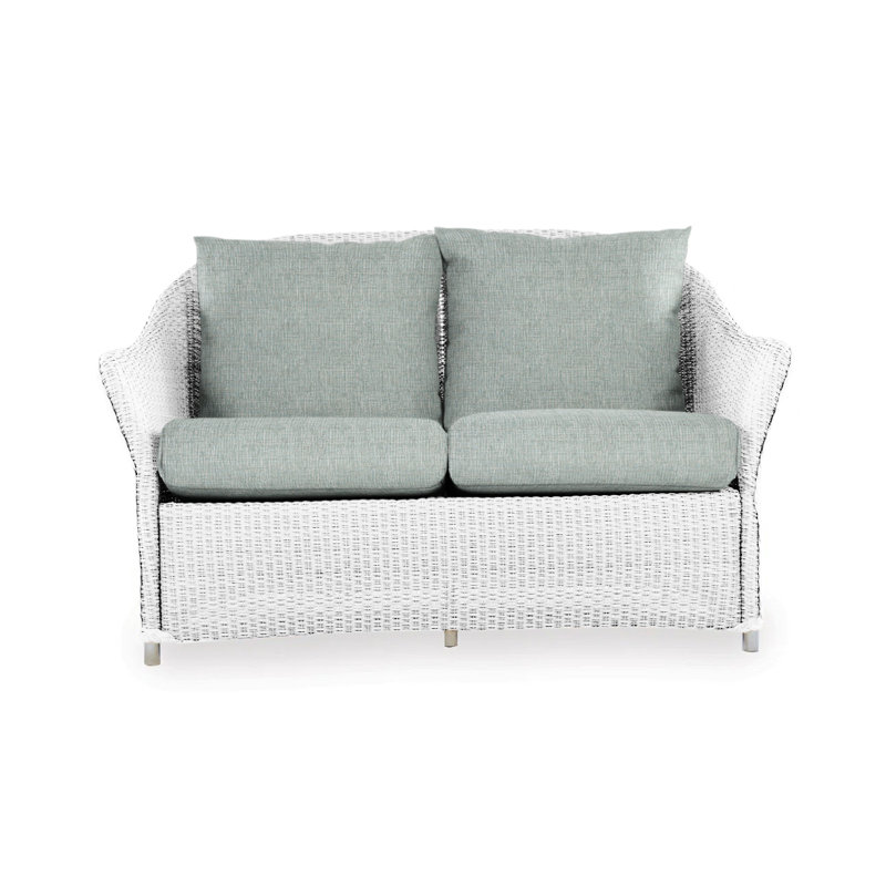 Weekend Retreat Outdoor 2 - Seat Loveseat, White, Bamboo Bay Sky