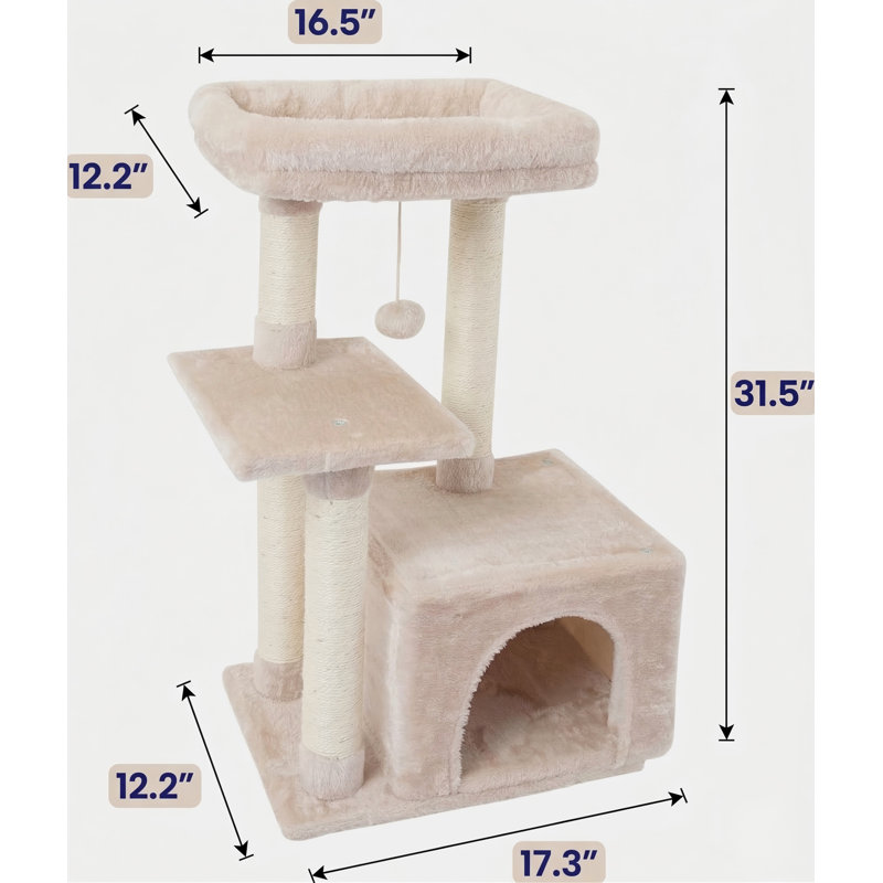 Tour à chat, chaton, poteau à griffes en sisal, plateforme de saut, aire de jeu pour chat, beige