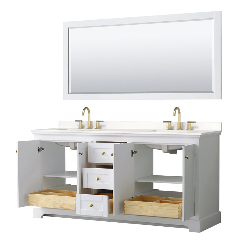 Avery 72'' Double Bathroom Vanity with Top with Mirror, Polished Chrome, White