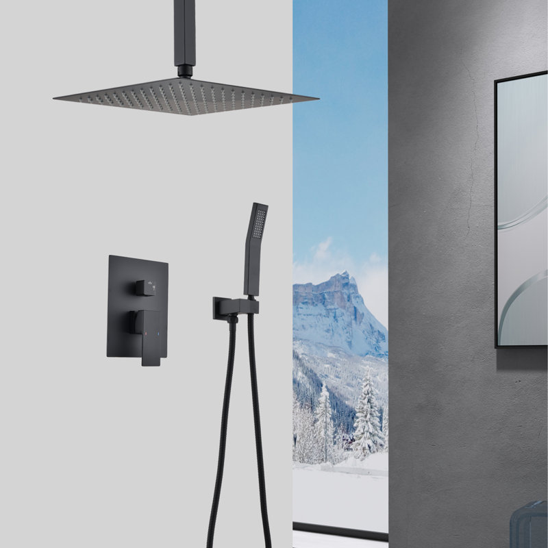 Ceiling Mounted Shower System Combo Set with Handheld and 10"Shower head, Matte Black